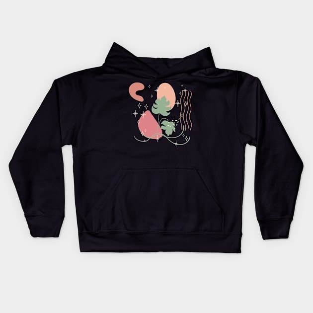 Abstract shapes stars lines and monstera leaves digital design illustration Kids Hoodie by My Black Dreams